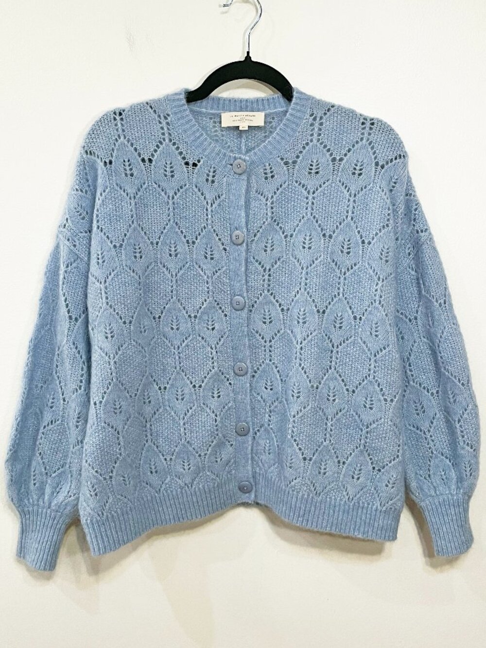 Last Call! Like New Sezane Phoebe Mohair Wool Pointelle Cardigan Storm Blue XS - Picture 3 of 8